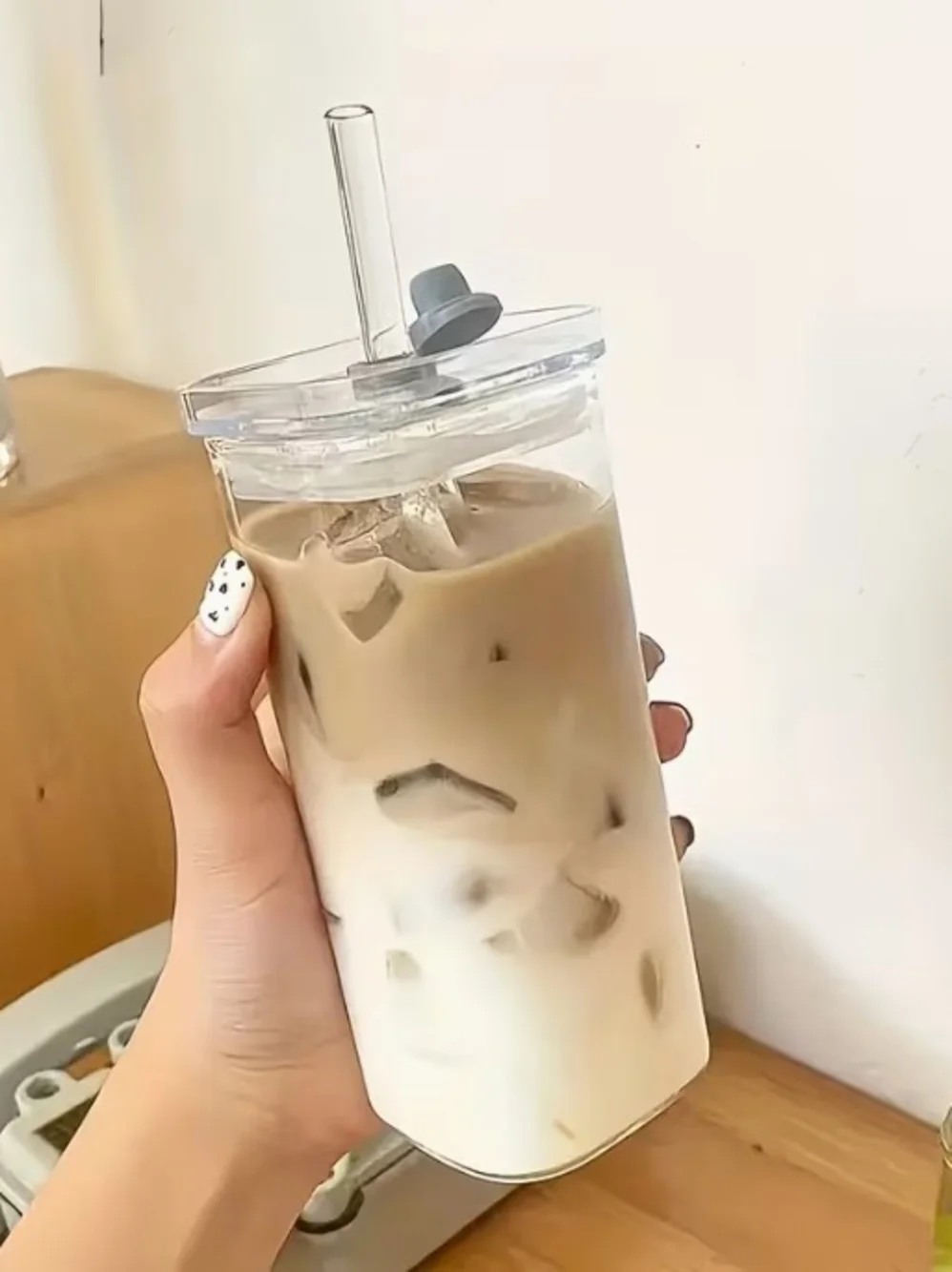 4 Pcs Reusable Iced Coffee Tumbler Set with Clear Lids and Straws -